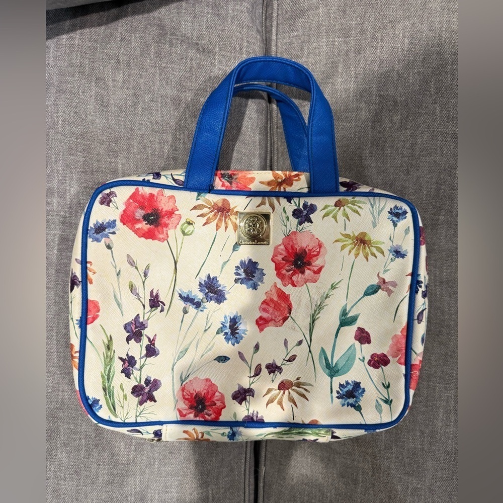 Christian Lacroix Floral Canvas Travel Bag with Blue Handles